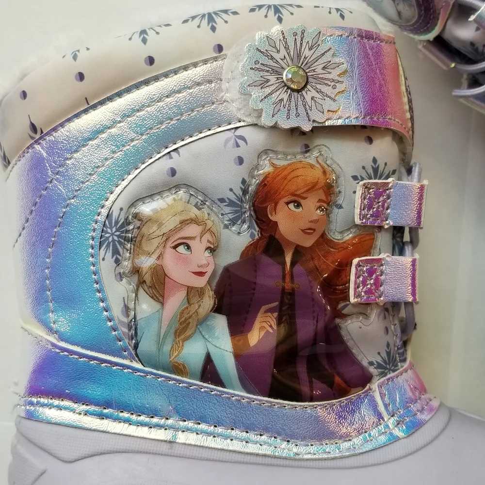 ❗Disney Frozen Girls Holographic Lilac Snow Boots with Fur Size 11❗
